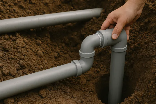PVC pipes going underground from TMK Plumber Austin in Kyle, TX - Kyle TX PVC pipes going underground from TMK Plumber Austin in Kyle, TX - Kyle TX