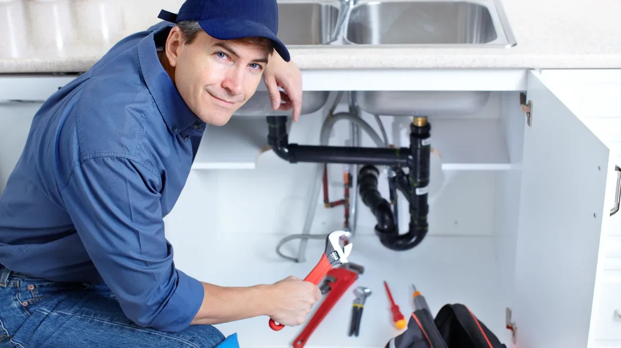 a plumber technician with a tool belt from TMK Plumber Austin in Austin, TX - Slab leak detection