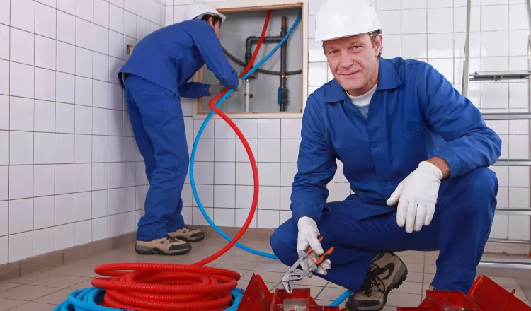 male plumber fixing a bathroom faucet from TMK Plumber Austin in Austin, TX - Water Heater Replacement